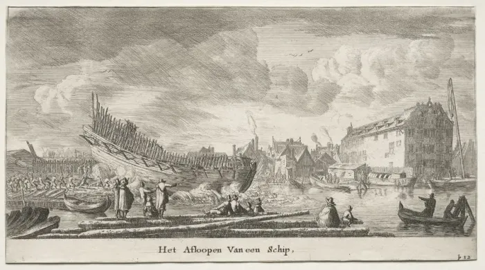 Framed Print : Ships of Amsterdam: Launching a Ship. Creator: Reinier Nooms (Dutch, c. 1623-1667) Framed Print : Ships of Amsterdam: Launching a Ship. Creator: Reinier Nooms (Dutch, c. 1623-1667)