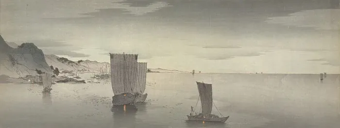 Framed Print : Ships anchored offshore, Between 1900 and 1915. Creator: Ohara, Koson (1877-1945) Framed Print : Ships anchored offshore, Between 1900 and 1915. Creator: Ohara, Koson (1877-1945)