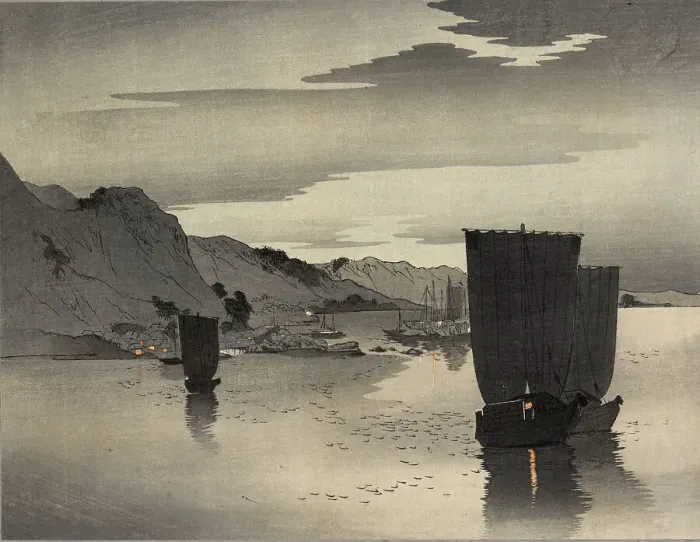 Framed Print : Ships anchored offshore, Between 1900 and 1915. Creator: Ohara, Koson (1877-1945) Framed Print : Ships anchored offshore, Between 1900 and 1915. Creator: Ohara, Koson (1877-1945)