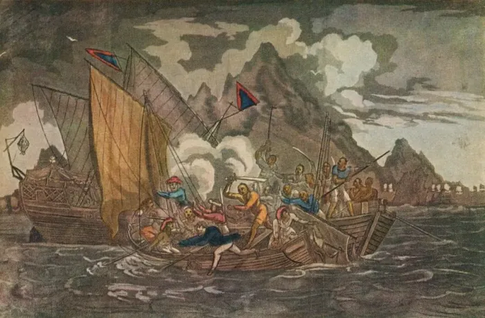 Framed Print : Ships Attacked by Pirates, c1808 Framed Print : Ships Attacked by Pirates, c1808