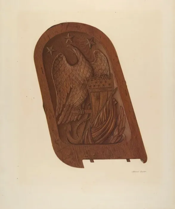 Framed Print : Ships Carving, c. 1939. Creator: Albert Rudin Framed Print : Ships Carving, c. 1939. Creator: Albert Rudin
