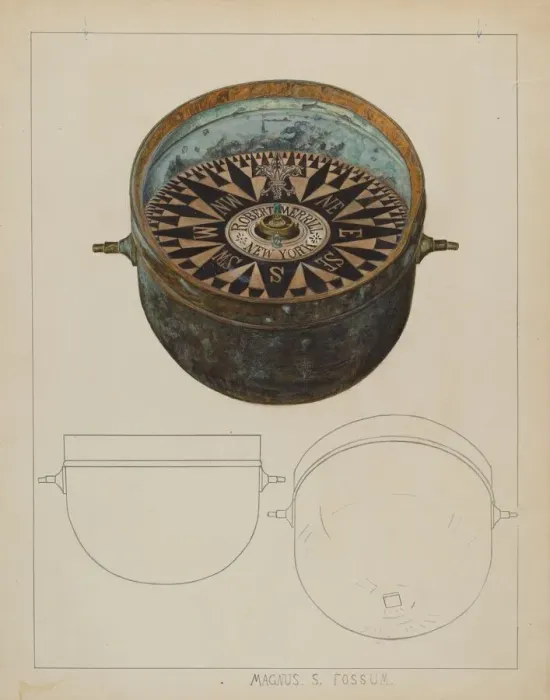 Framed Print : Ships Compass, c. 1937. Creator: Magnus S. Fossum Framed Print : Ships Compass, c. 1937. Creator: Magnus S. Fossum