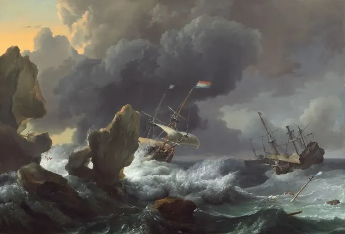 Framed Print : Ships in Distress off a Rocky Coast, 1667. Creator: Ludolf Backhuysen I Framed Print : Ships in Distress off a Rocky Coast, 1667. Creator: Ludolf Backhuysen I