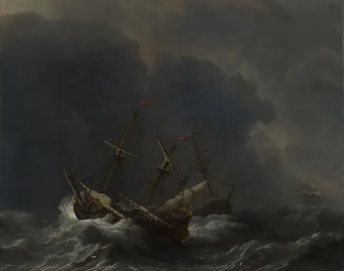 Framed Print : Three Ships in a Gale, 1673. Artist: Velde, Willem van de, the Younger (1633-1707) Framed Print : Three Ships in a Gale, 1673. Artist: Velde, Willem van de, the Younger (1633-1707)