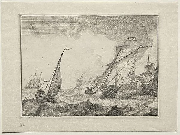 Ships in a Gale, 1701. Creator: Ludolf Backhuysen (Dutch, 1631-1708); Ludolf Backhuysen (Dutch