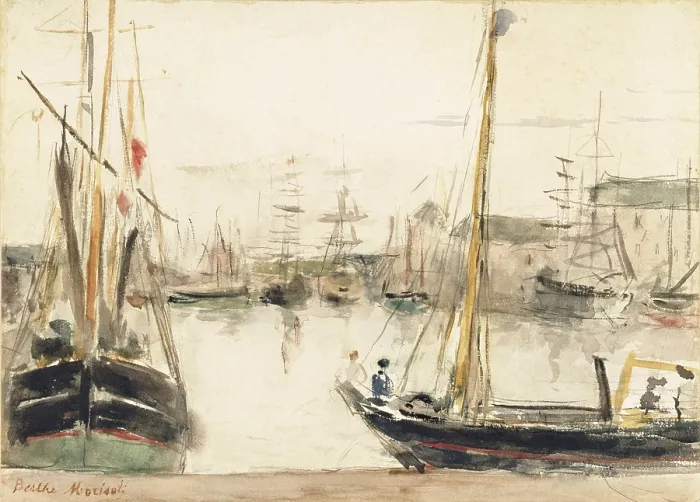 Framed Print : Ships in the Harbor, c1875. Creator: Berthe Morisot Framed Print : Ships in the Harbor, c1875. Creator: Berthe Morisot