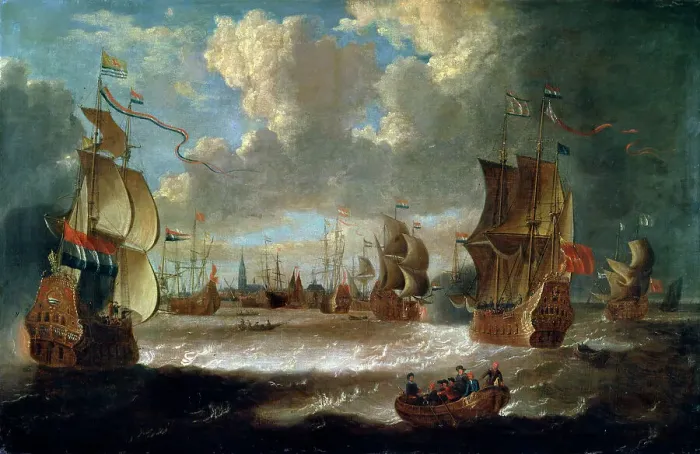 Framed Print : Ships in a Lagoon, 17th or early 18th century. Artist: Abraham Storck Framed Print : Ships in a Lagoon, 17th or early 18th century. Artist: Abraham Storck