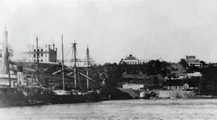 Framed Print : Ships moored at Circular Quay in the Brisbane River, 1884. Creator: Unknown Framed Print : Ships moored at Circular Quay in the Brisbane River, 1884. Creator: Unknown