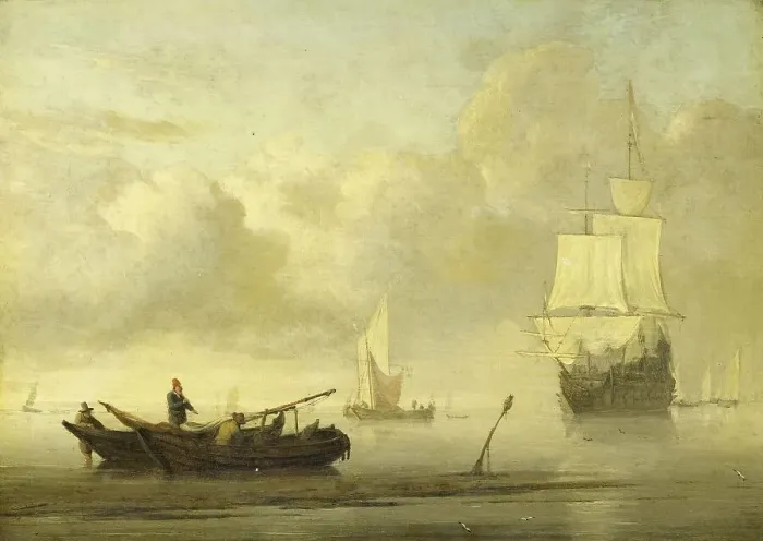 Framed Print : Ships near the Coast during a Calm, c.1650-c.1707. Creator: Willem van de Velde the Younger Framed Print : Ships near the Coast during a Calm, c.1650-c.1707. Creator: Willem van de Velde the Younger