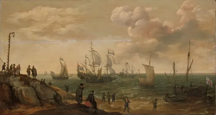 Framed Print : Ships off a Coast, 1628. Creator: Adam Willaerts Framed Print : Ships off a Coast, 1628. Creator: Adam Willaerts