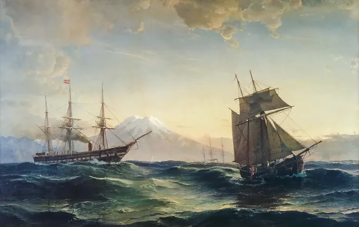 Framed Print : Ships off the Coast of Iceland, 1878. Creator: Carl Frederik Sorensen Framed Print : Ships off the Coast of Iceland, 1878. Creator: Carl Frederik Sorensen