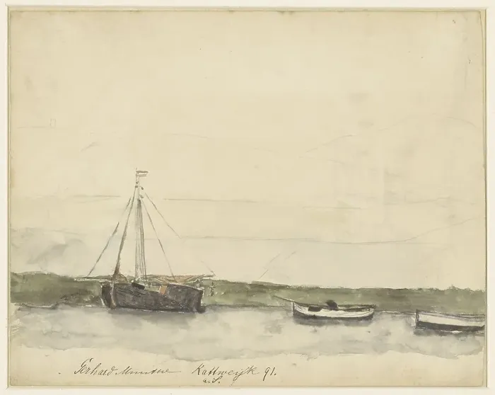 Framed Print : Ships in the port of Katwijk aan Zee, 1885-1927. Creator: Gerhard Munthe Framed Print : Ships in the port of Katwijk aan Zee, 1885-1927. Creator: Gerhard Munthe