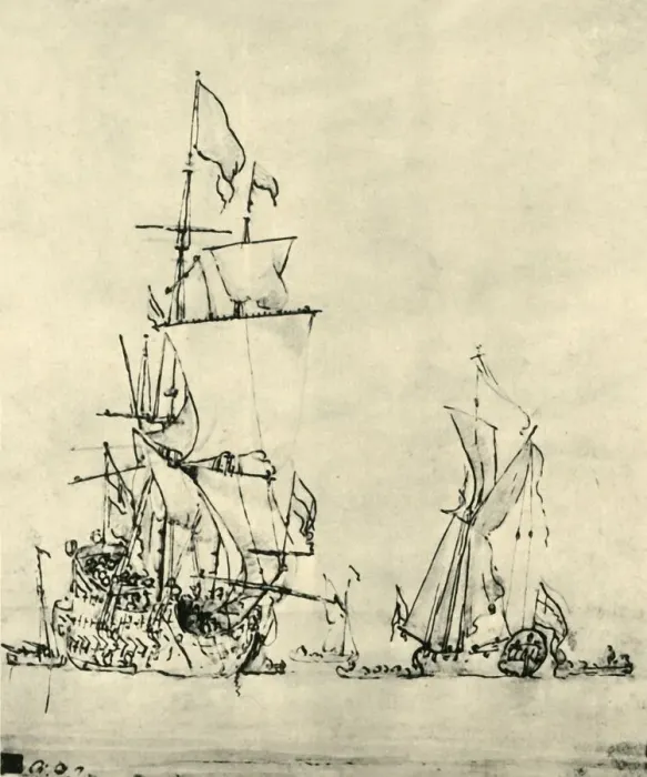 Framed Print : Ships at sea, mid-late 17th century, (1943). Creator: Willem van de Velde the Younger Framed Print : Ships at sea, mid-late 17th century, (1943). Creator: Willem van de Velde the Younger