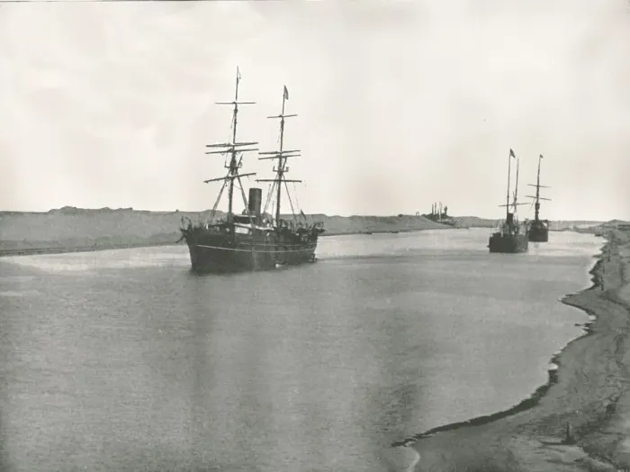 Framed Print : Ships on the Suez Canal, Kantara, Egypt, 1895. Creator: W &s Ltd Framed Print : Ships on the Suez Canal, Kantara, Egypt, 1895. Creator: W &s Ltd