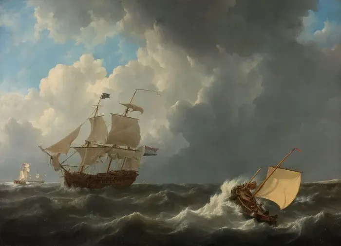 Framed Print : Ships in a Turbulent Sea, 1826. Creator: Johannes Christiaan Schotel Framed Print : Ships in a Turbulent Sea, 1826. Creator: Johannes Christiaan Schotel