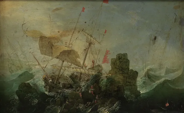 Framed Print : Shipwreck against a Rock, 1600-1700. Creator: Cornelis Claesz van Wieringen Framed Print : Shipwreck against a Rock, 1600-1700. Creator: Cornelis Claesz van Wieringen