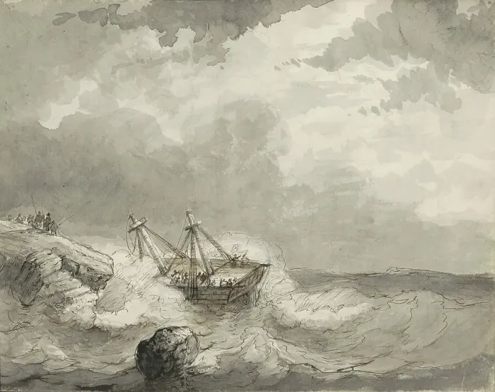 Framed Print : Shipwreck on a rocky coast, c.1825-c.1875. Creator: Circle of Petrus Johannes Schotel Framed Print : Shipwreck on a rocky coast, c.1825-c.1875. Creator: Circle of Petrus Johannes Schotel