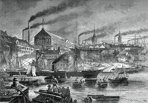 Shipyards and shipping on the Clyde, c1880. Artist: V Dutertre