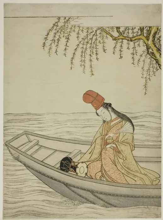 Framed Print : Shirabyoshi Dancer in Asazuma boat, c. 1766. Creator: Suzuki Harunobu Framed Print : Shirabyoshi Dancer in Asazuma boat, c. 1766. Creator: Suzuki Harunobu