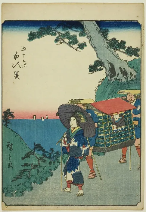 Framed Print : Shirasuka, from the series Fifty-three Stations [of the Tokaido] (Gojusan tsugi), also... 1852. Creator: Ando Hiroshige. Shirasuka, from the series Fifty-three Stations [of the Tokaido] (Gojusan tsugi), also... 1852