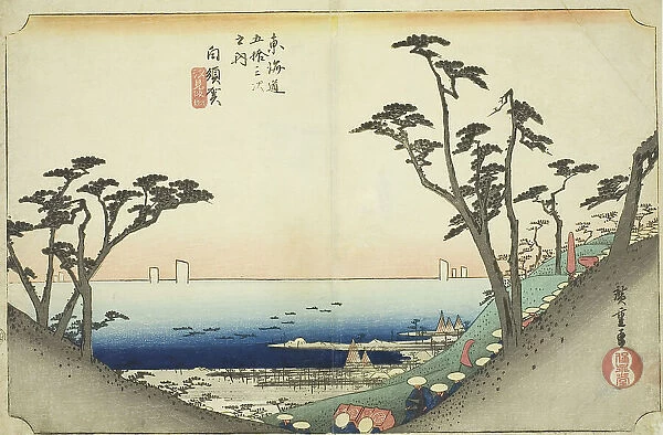 Shirasuka: View of Shiomi Slope (Shirasuka, Shiomizaka zu), from the series 'Fifty... c. 1833 / 34. Creator: Ando Hiroshige. Shirasuka: View of Shiomi Slope (Shirasuka, Shiomizaka zu), from the series 'Fifty... c. 1833 / 34