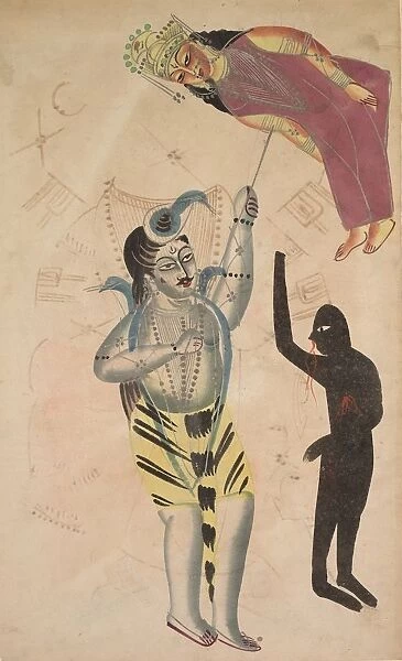 Shiva Bearing Aloft the Body of His Sati, 1800s. Creator: Unknown