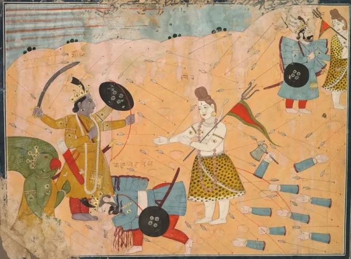 Framed Print : Shiva Intercedes for Vanasura: Scene from the Aniruddha Usha Section of Krishna Lila, c Framed Print : Shiva Intercedes for Vanasura: Scene from the Aniruddha Usha Section of Krishna Lila, c