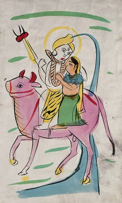 Framed Print : Shiva and Parvati riding on Nandi bull. Creator: Unknown Framed Print : Shiva and Parvati riding on Nandi bull. Creator: Unknown