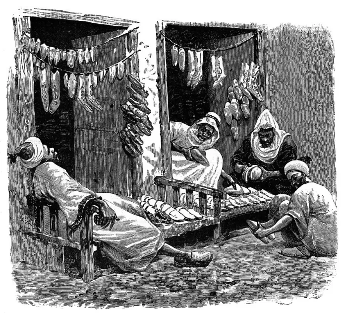 Framed Print : Shoe shop in Fez, Morocco, c1890 Framed Print : Shoe shop in Fez, Morocco, c1890