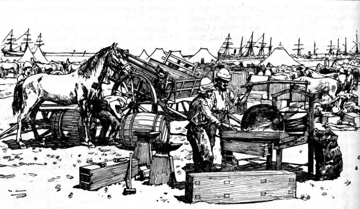 Framed Print : Shoeing Forge of the New South Wales Artillery at Suakim, c1885, (1902) Framed Print : Shoeing Forge of the New South Wales Artillery at Suakim, c1885, (1902)