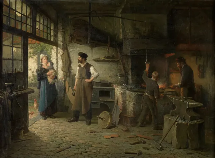 Framed Print : The Shoeing-Smith, 1878. Creator: Adrien de Braekeleer Framed Print : The Shoeing-Smith, 1878. Creator: Adrien de Braekeleer