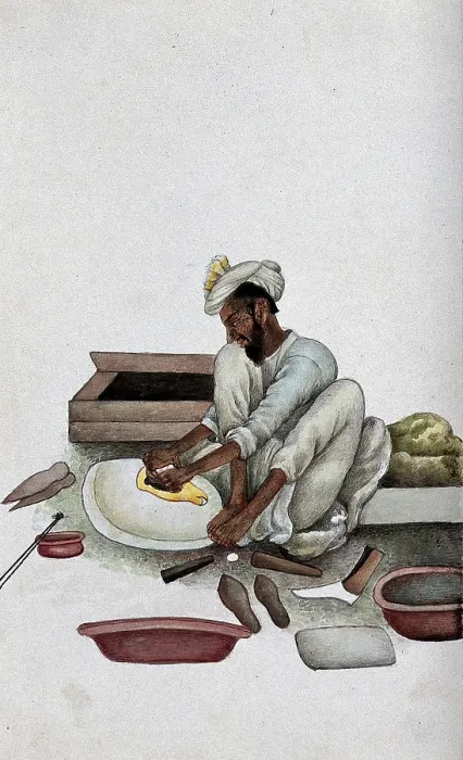 Framed Print : A shoemaker making slippers, (between 1800 and 1899?). Creator: Unknown Framed Print : A shoemaker making slippers, (between 1800 and 1899?). Creator: Unknown