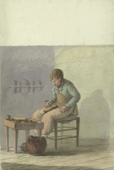 Framed Print : Shoemaker at work, 1700-1800. Creator: Anon Framed Print : Shoemaker at work, 1700-1800. Creator: Anon