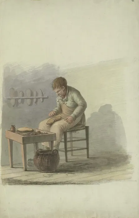 Framed Print : Shoemaker at work, 1700-1800. Creator: Anon Framed Print : Shoemaker at work, 1700-1800. Creator: Anon
