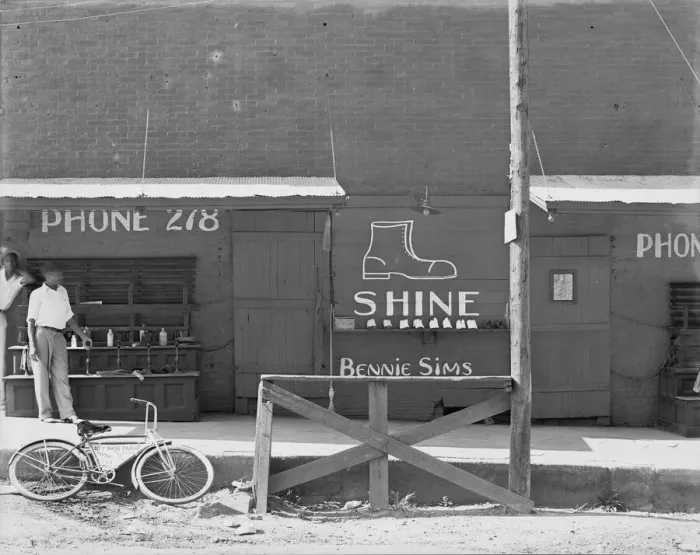 Framed Print : Shoeshine stand, Southeastern U. S. 1936. Creator: Walker Evans Framed Print : Shoeshine stand, Southeastern U. S. 1936. Creator: Walker Evans