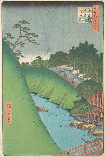 Shohei Bridge, Seido Temple and Kanda River, 1857. 1857. Creator: Ando Hiroshige