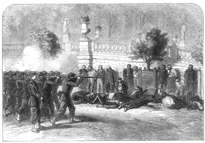 Framed Print : Shooting Communist prisoners in the Garden of the Luxembourg, 1871. Creator: Unknown