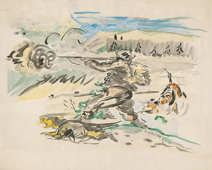 Framed Print : Shooting hunter, around 1940. Creator: Arnold Peter Weisz-Kubincan Framed Print : Shooting hunter, around 1940. Creator: Arnold Peter Weisz-Kubincan