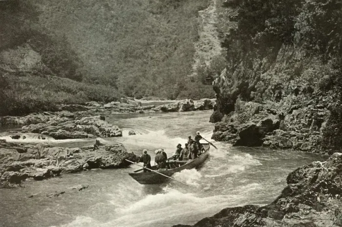 Framed Print : Shooting the Rapids of the Katsura-Gawa, 1910. Creator: Herbert Ponting Framed Print : Shooting the Rapids of the Katsura-Gawa, 1910. Creator: Herbert Ponting