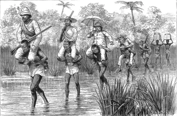 Framed Print : Shooting in West Africa -- Through a Mangrove Swamp, 1890. Creator: Unknown Framed Print : Shooting in West Africa -- Through a Mangrove Swamp, 1890. Creator: Unknown