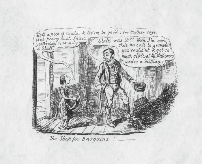 Framed Print : The Shop for Bargains, 1829. Artist: George Cruikshank Framed Print : The Shop for Bargains, 1829. Artist: George Cruikshank