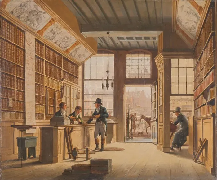 Framed Print : The Shop of the Bookdealer Pieter Meijer Warnars on the Vijgendam in Amsterdam, 1820. Creator: Johannes Jelgerhuis Framed Print : The Shop of the Bookdealer Pieter Meijer Warnars on the Vijgendam in Amsterdam, 1820. Creator: Johannes Jelgerhuis