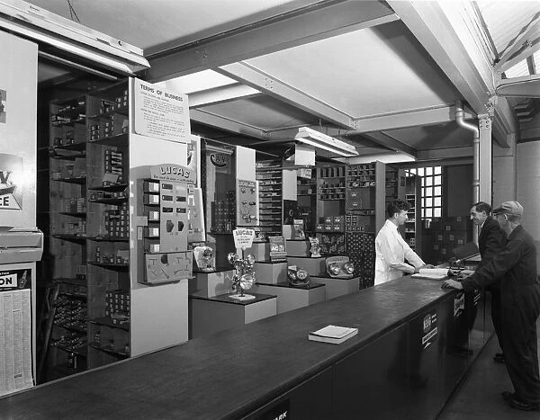 Shop counter, Globe & Simpson auto electrical engineers, Nottingham, Nottinghamshire, 1961