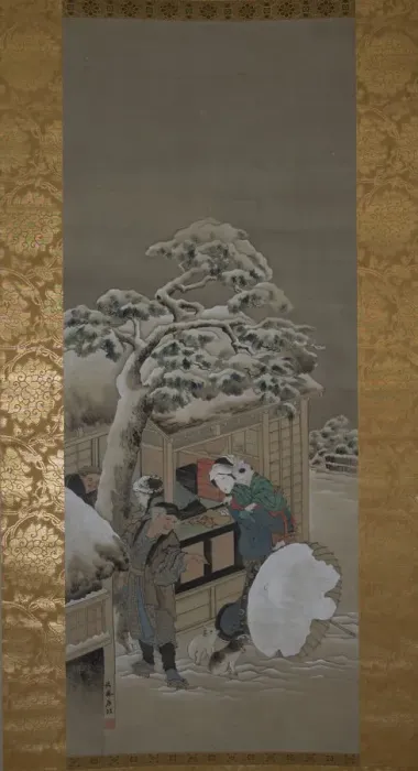 Framed Print : In Front of a Shop, dated 1780. Creator: Hokusai Framed Print : In Front of a Shop, dated 1780. Creator: Hokusai