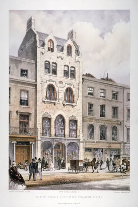 Framed Print : Shop fronts on New Bond Street, Westminster, London, c1860. Artist: Robert Dudley Framed Print : Shop fronts on New Bond Street, Westminster, London, c1860. Artist: Robert Dudley