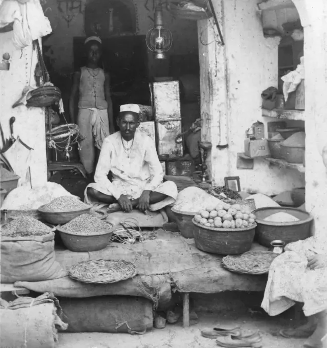 Framed Print : A shop in India, 1900s. Artist: Erdmann & Schanz Framed Print : A shop in India, 1900s. Artist: Erdmann & Schanz