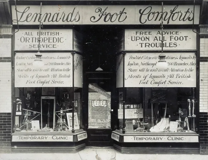 Framed Print : Shop of Lennard's Ltd orthopaedic suppliers and chiropodists: exterior, c1930s Framed Print : Shop of Lennard's Ltd orthopaedic suppliers and chiropodists: exterior, c1930s