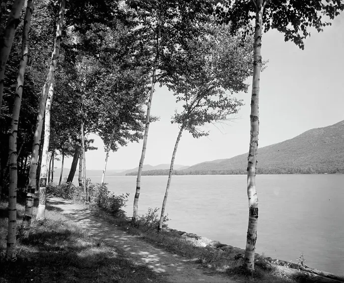 Framed Print : Along the shore at Cleverdale, Lake George, N.Y. c1907. Creator: Unknown Framed Print : Along the shore at Cleverdale, Lake George, N.Y. c1907. Creator: Unknown