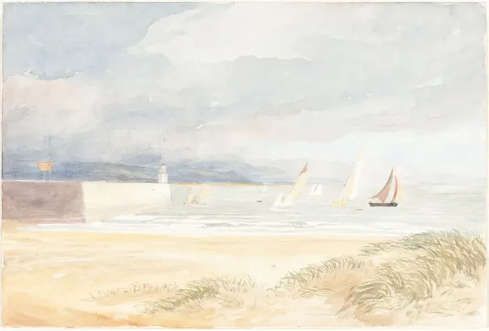 Framed Print : Shore Scene with Sailboats (Portland, Dorset?), 1822 / 1839?. Creator: James Bulwer Framed Print : Shore Scene with Sailboats (Portland, Dorset?), 1822 / 1839?. Creator: James Bulwer