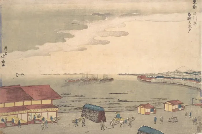 Framed Print : Shore Scene Showing European Influence. Creator: Shotei Hokuju Framed Print : Shore Scene Showing European Influence. Creator: Shotei Hokuju
